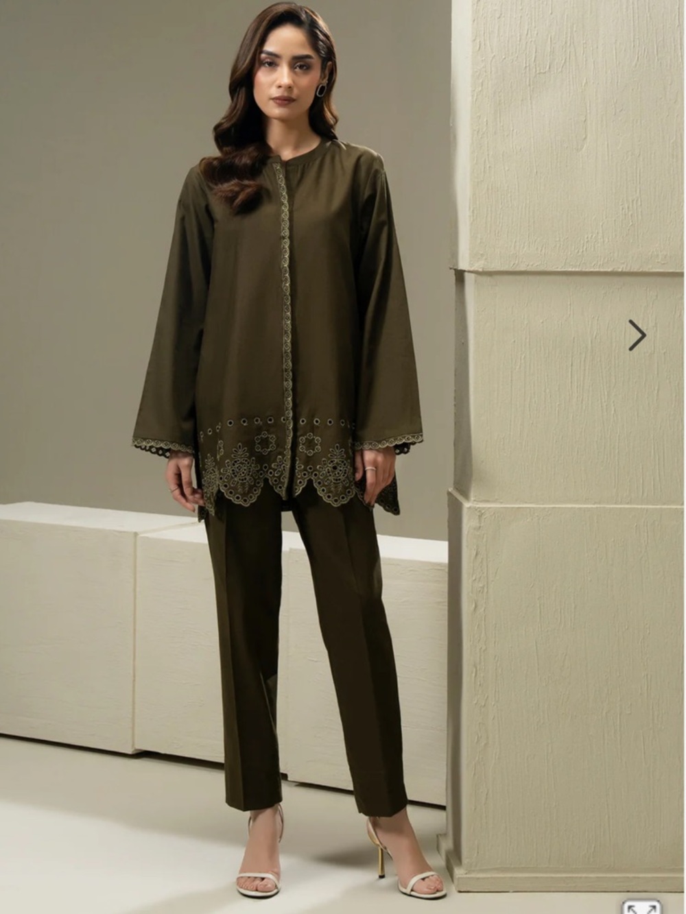 Olive Green Embroidered Tunic & Pants Set